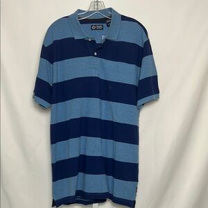 Chaps Men's Size Large Dark Blue Light Blue Striped Polo Shirt Short Sleeve Golf